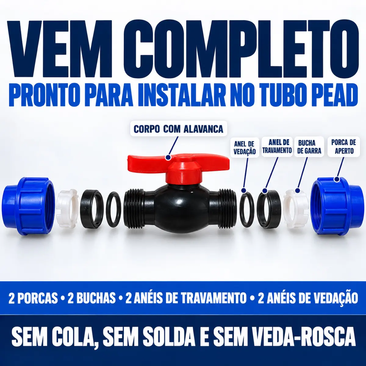 Registro de Esfera PEAD 32 mm – Válvula de Compressão Dupla União