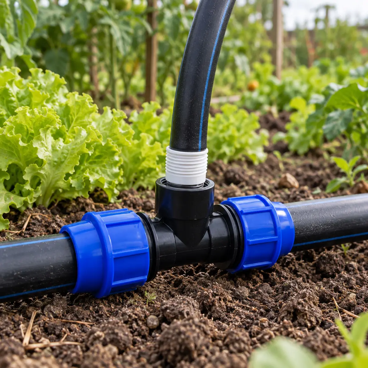 Tê Fêmea de Compressão PEAD 20 mm x 1/2" – Saída com Rosca Fêmea