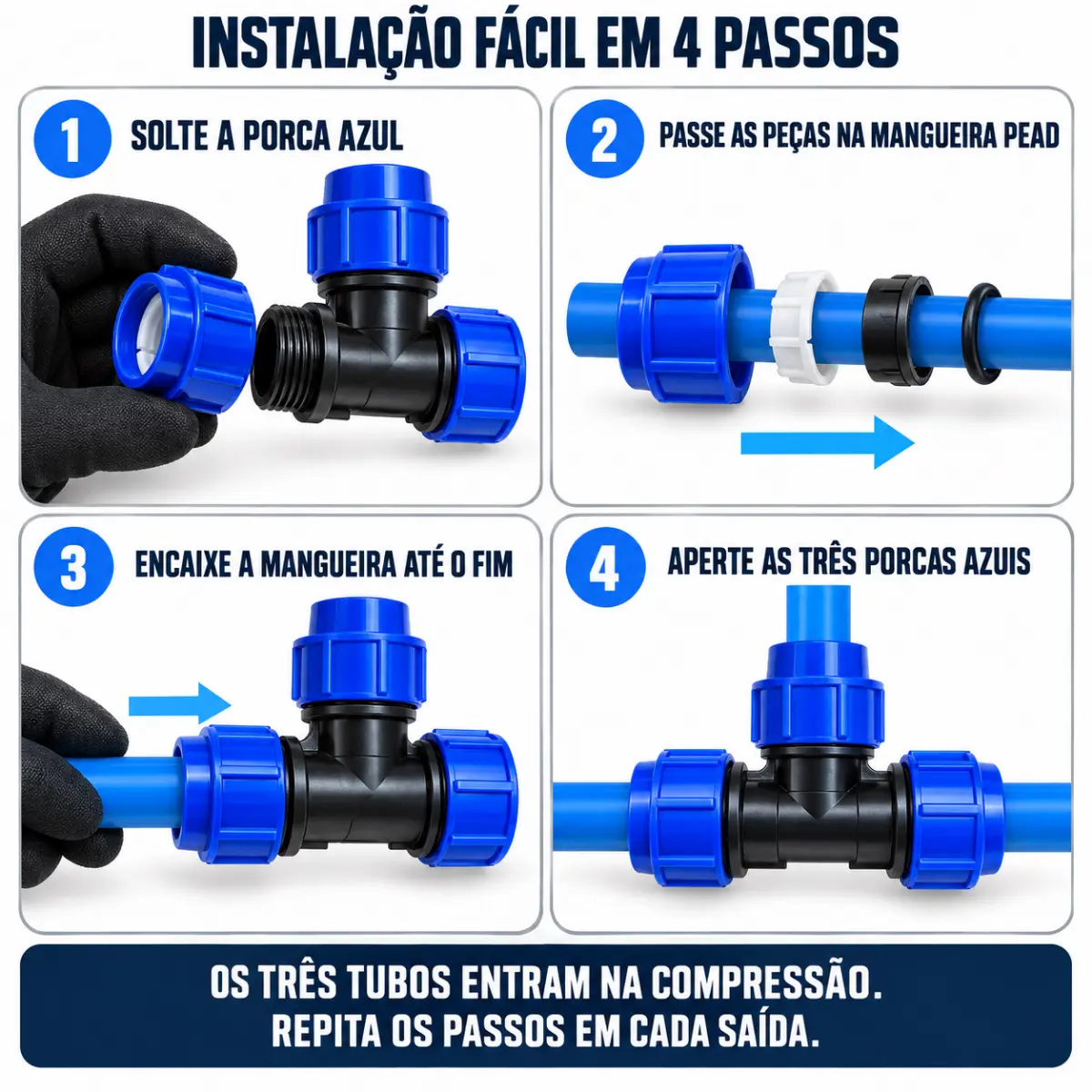 Tê de Compressão PEAD 32 mm – Conexão T para Mangueira PEAD