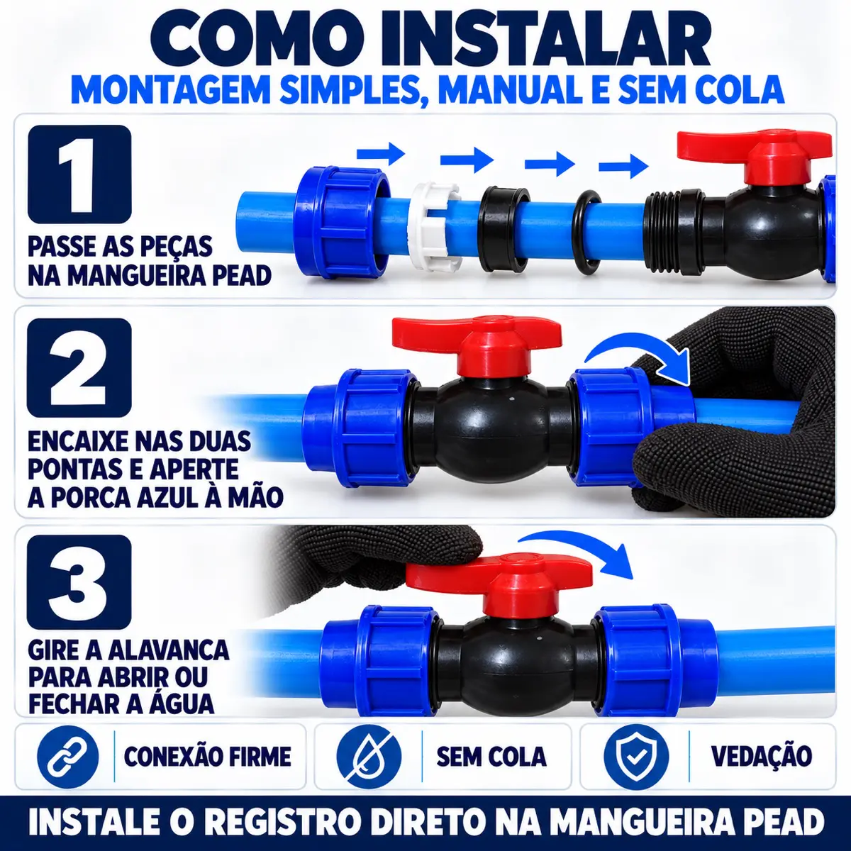 Registro de Esfera PEAD 32 mm – Válvula de Compressão Dupla União