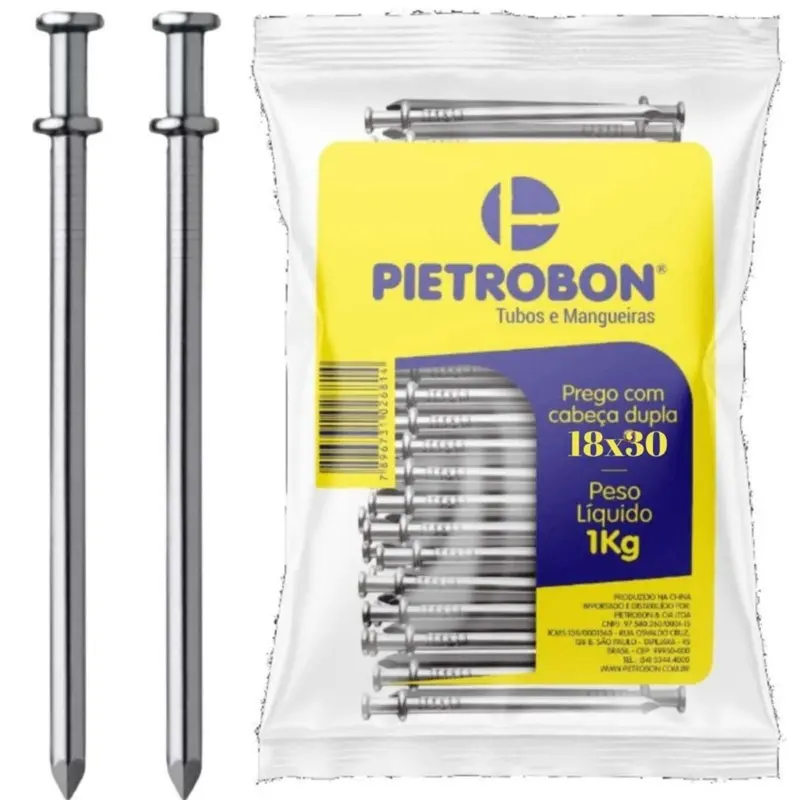 Prego de Aço Polido 18x30 Cabeça Dupla – Pacote 1 kg