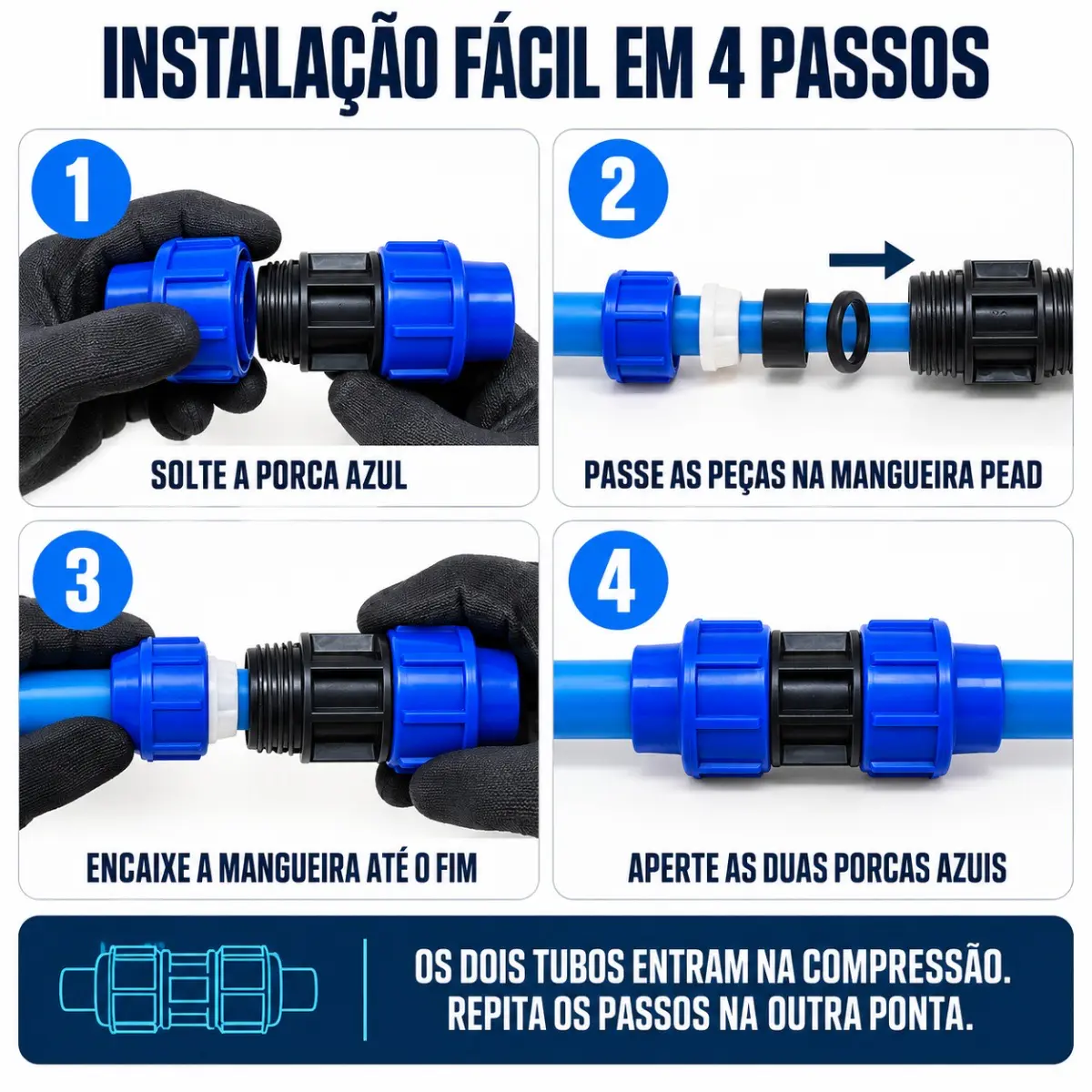 União de Compressão PEAD 25 mm – Luva para Tubo e Mangueira PEAD