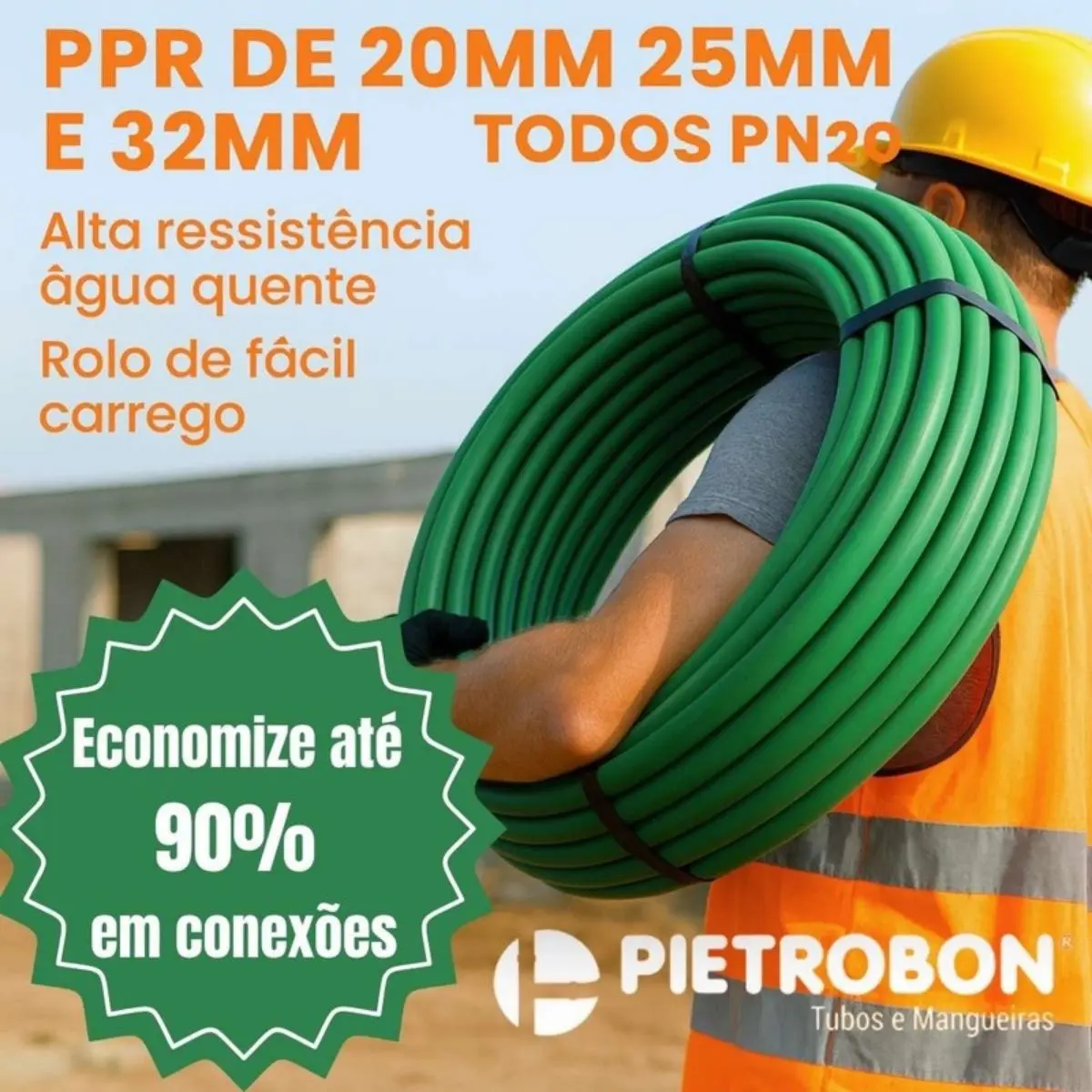 Tubo PPR 20 mm PN 20 Rolo 50 m – Água Quente e Fria
