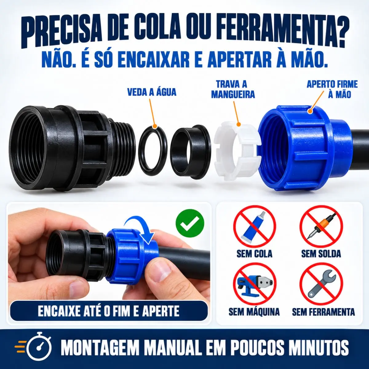 Adaptador Fêmea de Compressão PEAD 32 mm x 1" – Rosca Fêmea