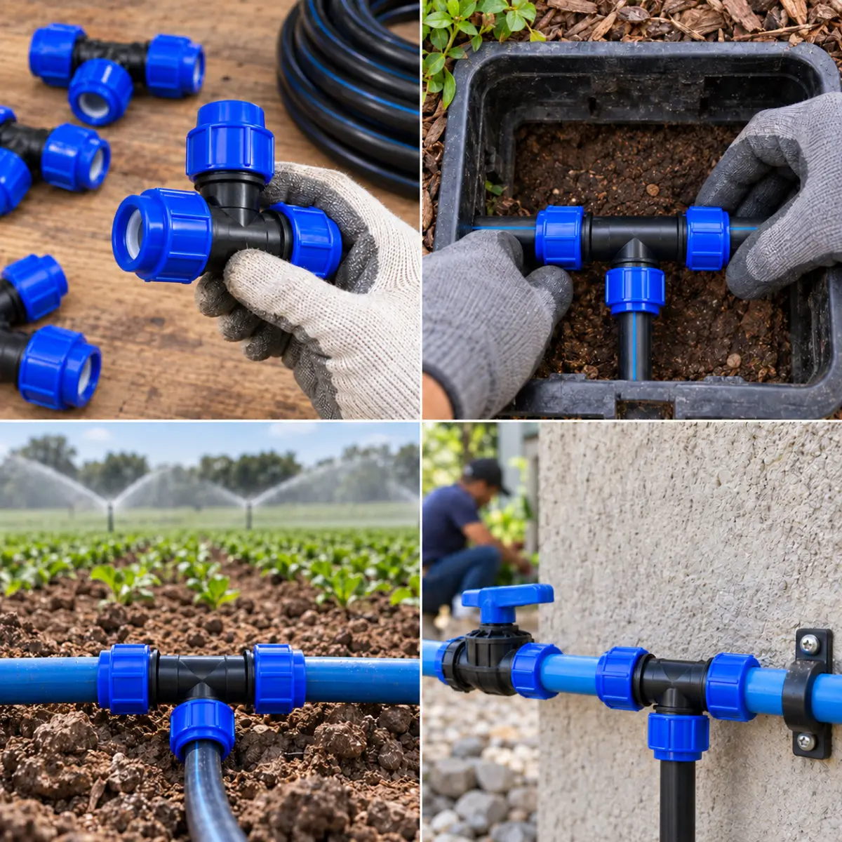 Tê de Compressão PEAD 32 mm – Conexão T para Mangueira PEAD