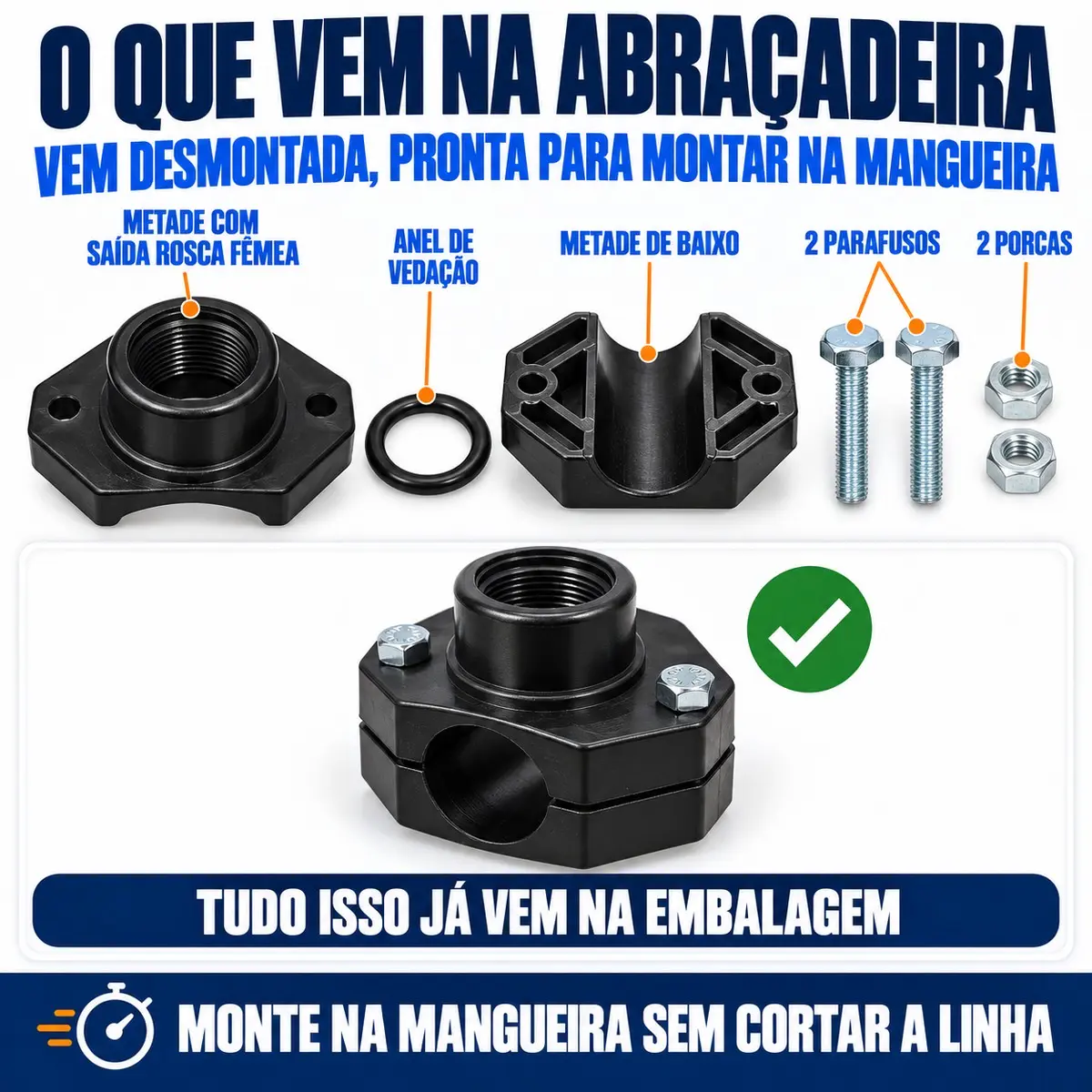 Colar de Tomada PEAD 40 mm x 1" – Abraçadeira de Derivação