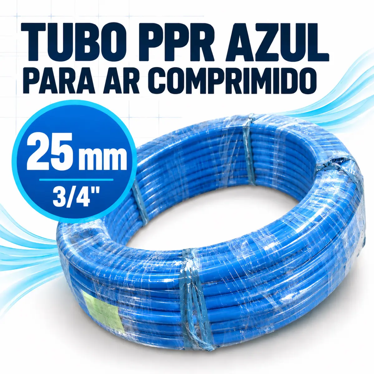 Tubo PPR Ar Comprimido Azul 25 mm PN 20 Barra 3 m