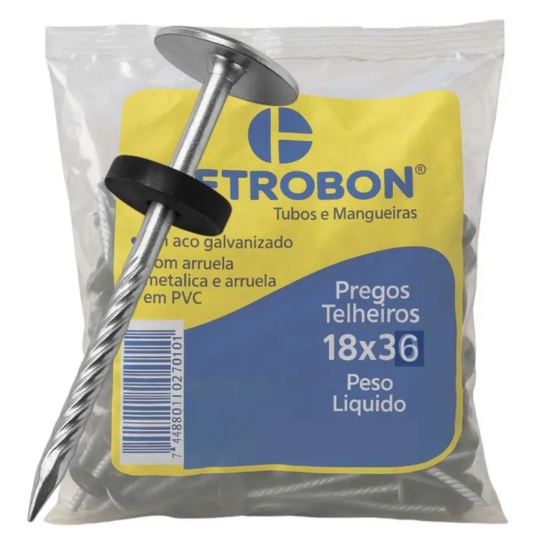 Prego Telheiro com Borracha 18x36 – Pacote 500 g