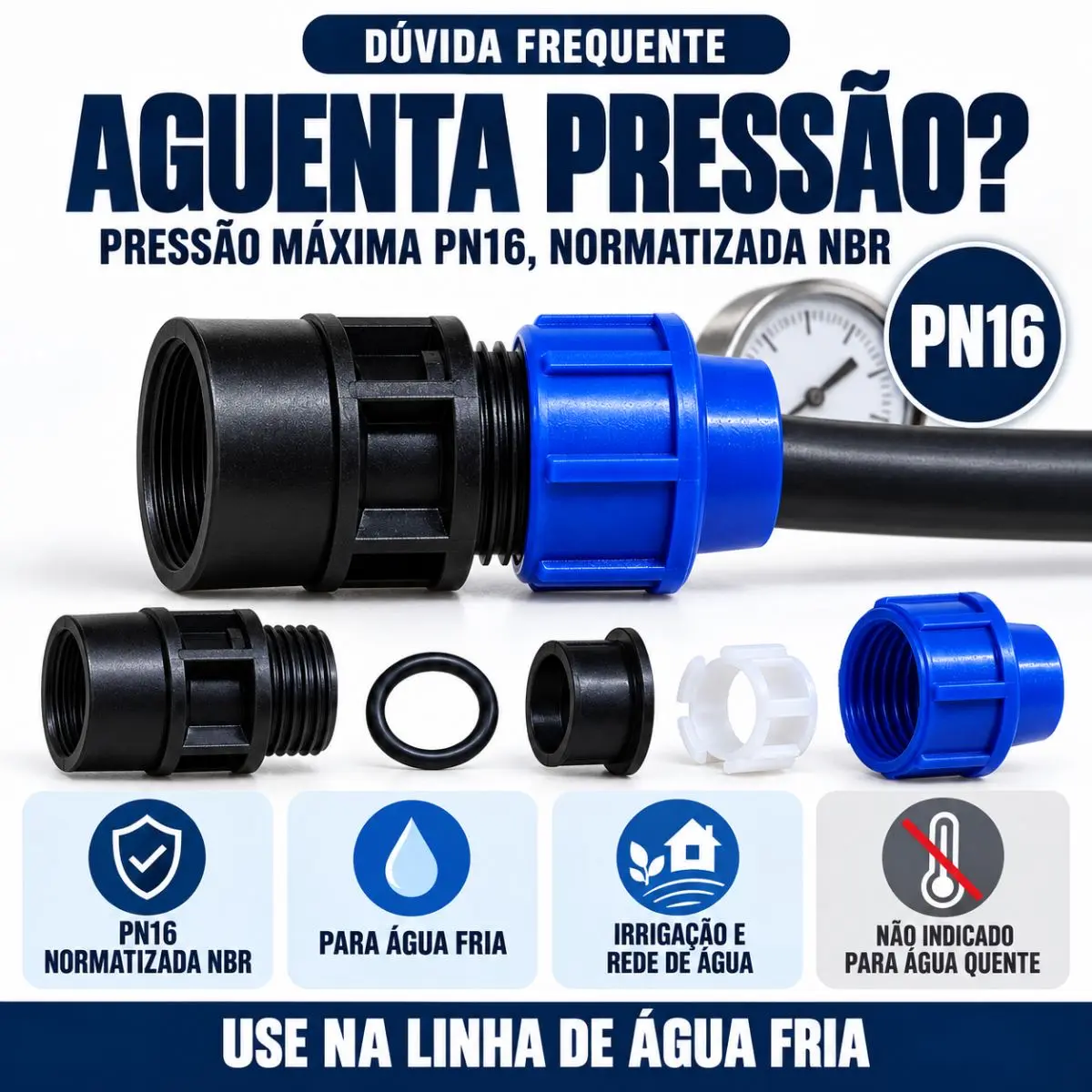 Adaptador Fêmea de Compressão PEAD 32 mm x 1" – Rosca Fêmea