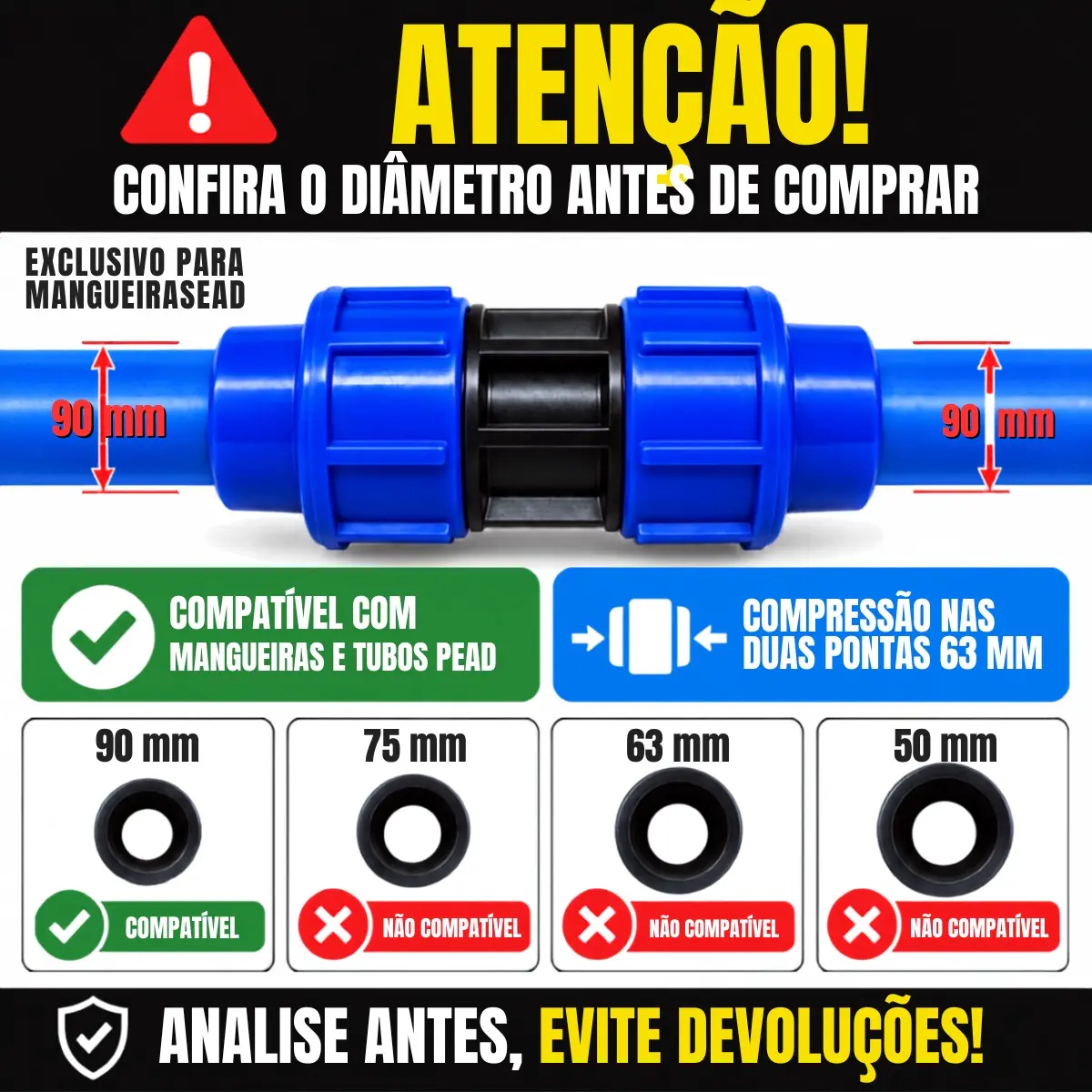 União de Compressão PEAD 90 mm – Luva para Tubo e Mangueira PEAD