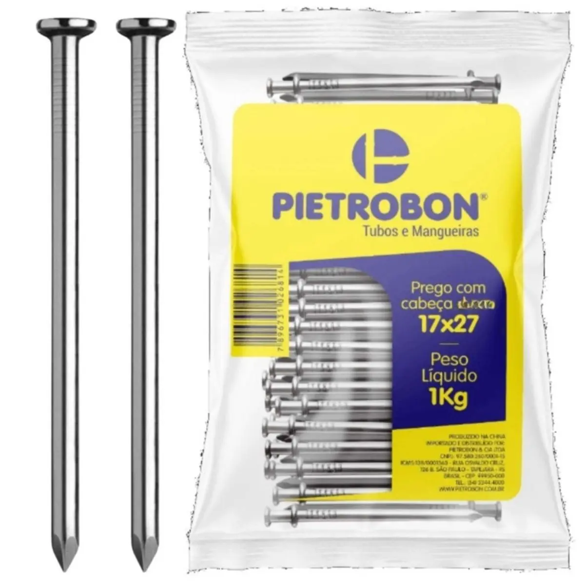 Prego de Aço Polido 17x27 Cabeça Dupla – Pacote 1 kg