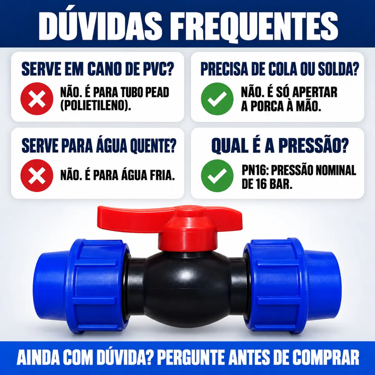 Registro de Esfera PEAD 32 mm – Válvula de Compressão Dupla União