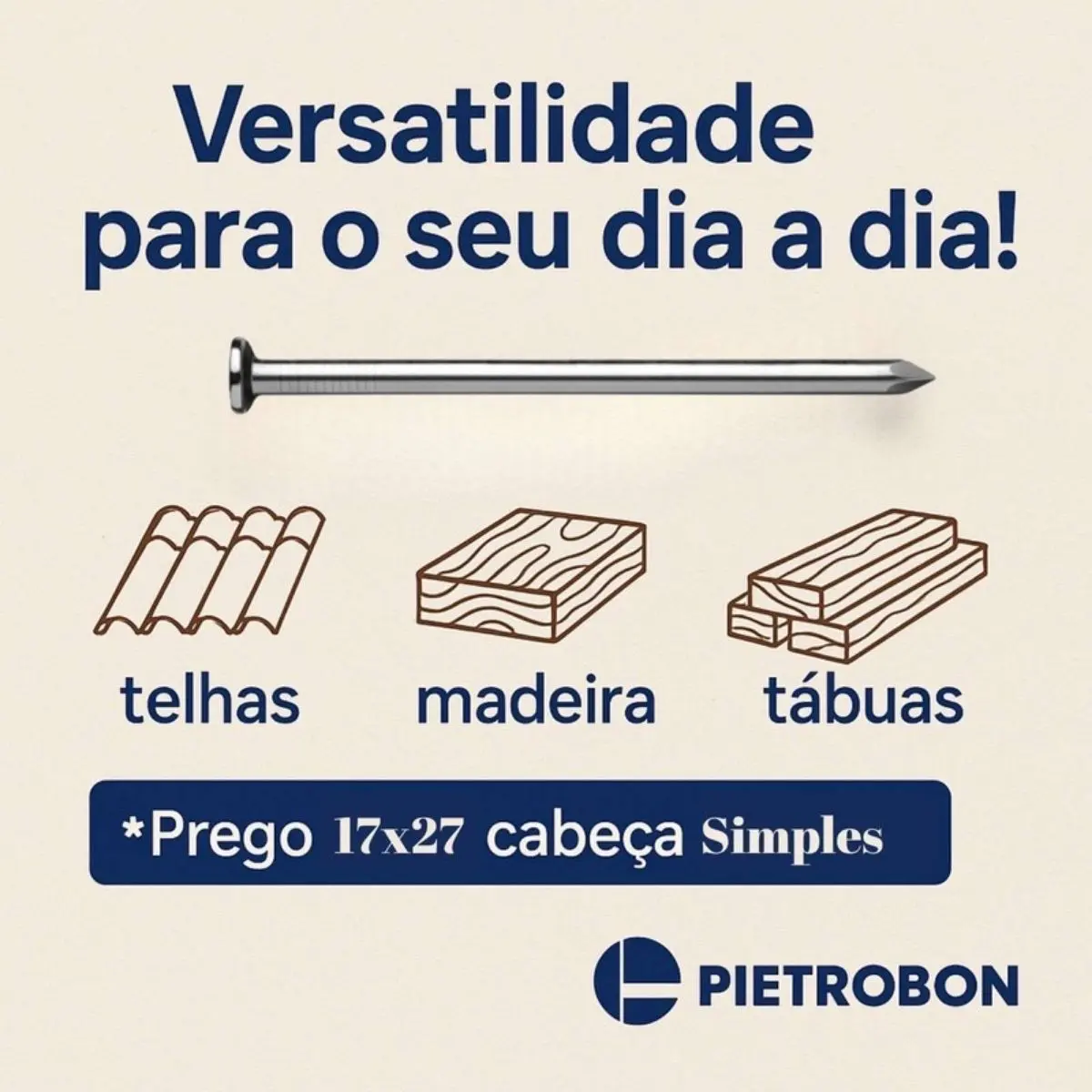 Prego de Aço Polido 17x27 Cabeça Simples – Pacote 1 kg