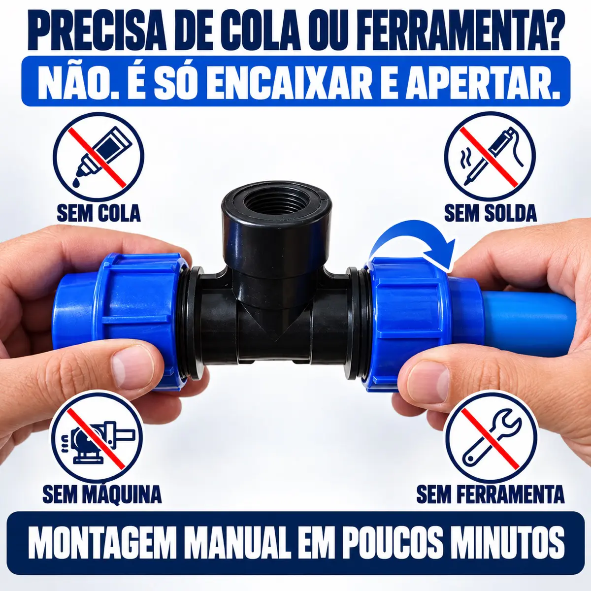 Tê Fêmea de Compressão PEAD 20 mm x 1/2" – Saída com Rosca Fêmea