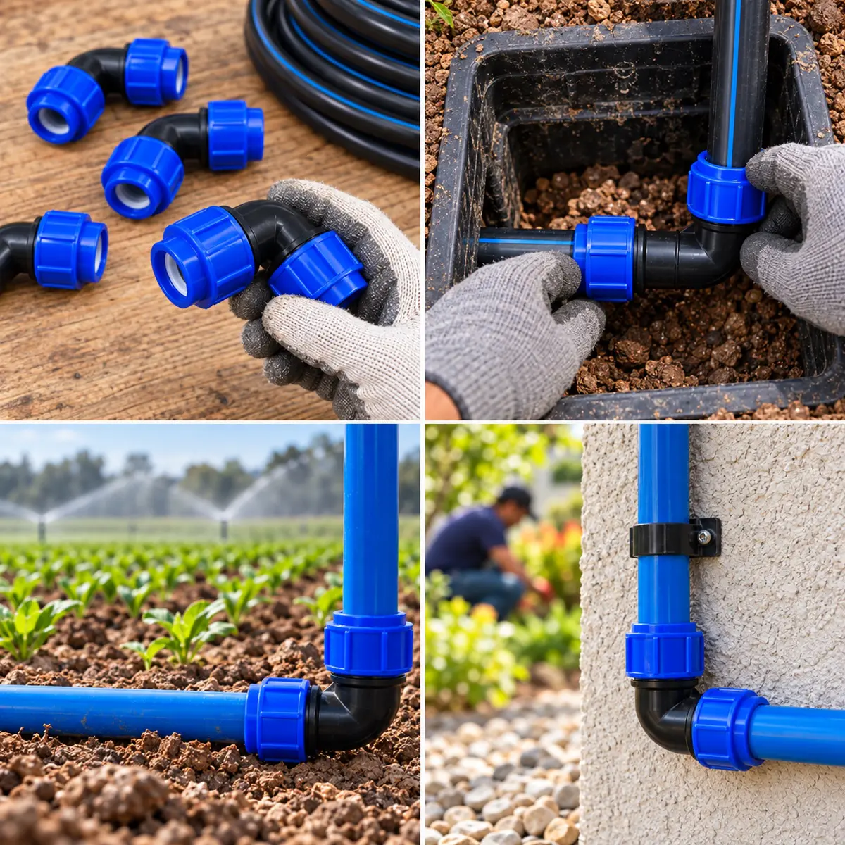Cotovelo 90° de Compressão PEAD 32 mm – Joelho para Mangueira PEAD