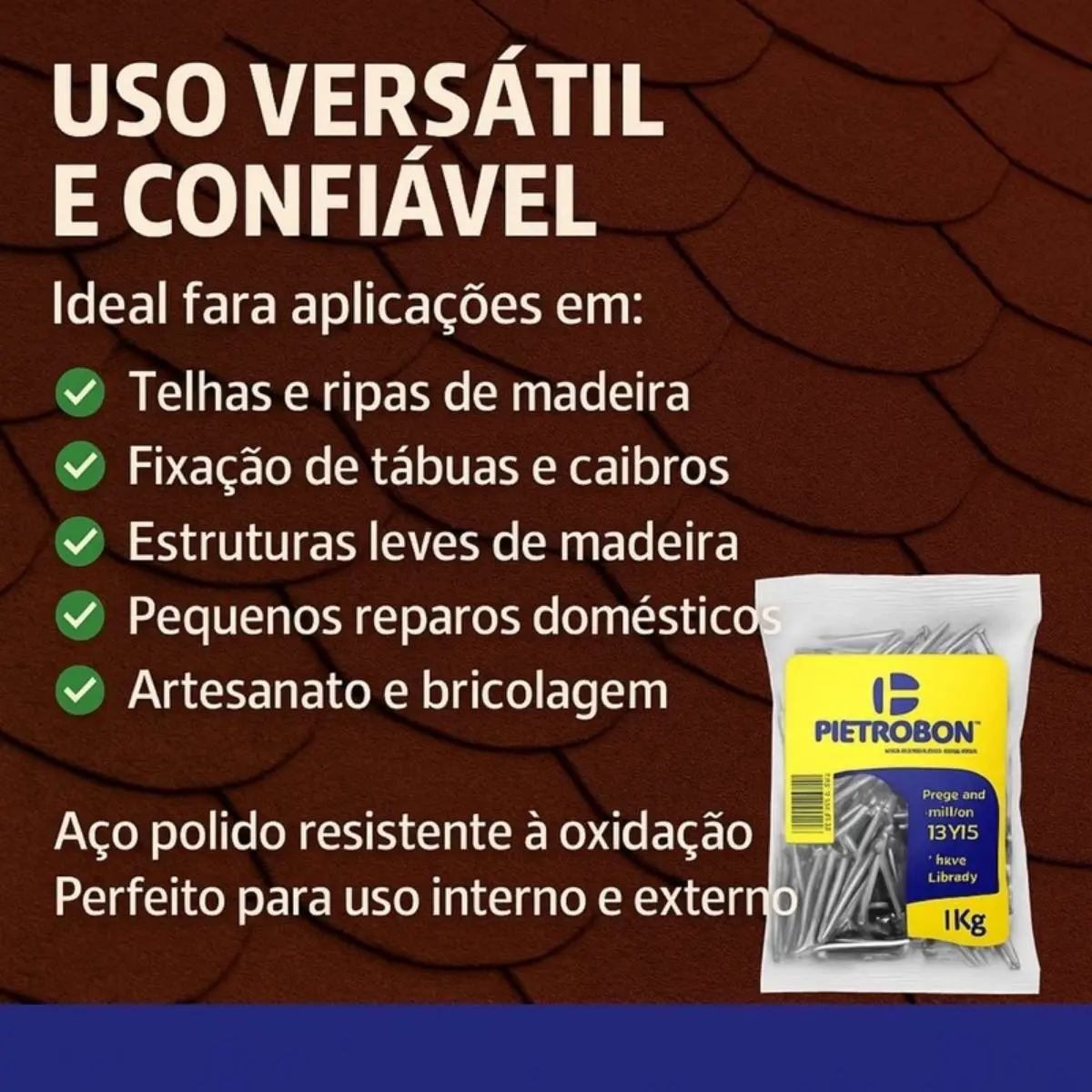 Prego de Aço Polido 17x27 Cabeça Dupla – Pacote 1 kg