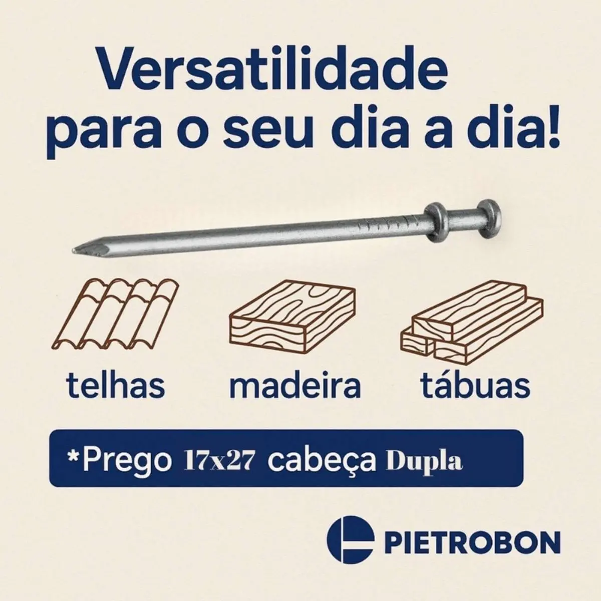 Prego de Aço Polido 17x27 Cabeça Dupla – Pacote 1 kg