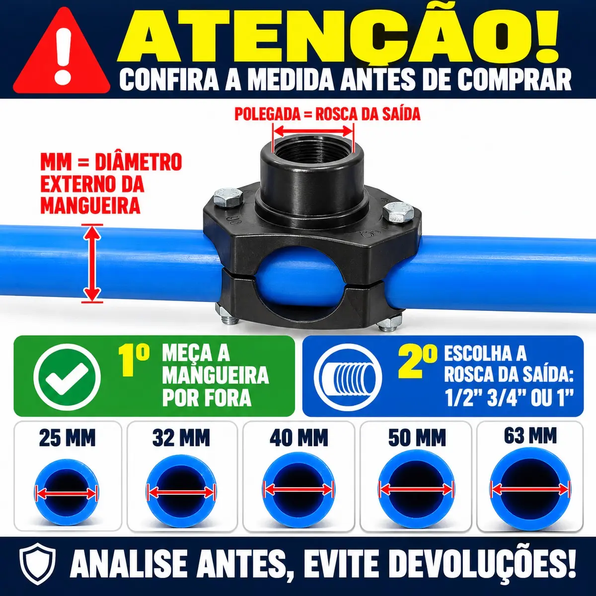 Colar de Tomada PEAD 40 mm x 1" – Abraçadeira de Derivação