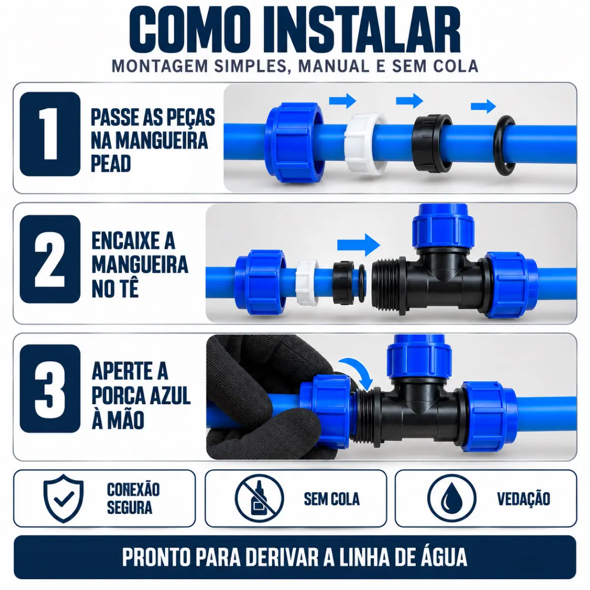 Tê de Compressão PEAD 32 mm – Conexão T para Mangueira PEAD