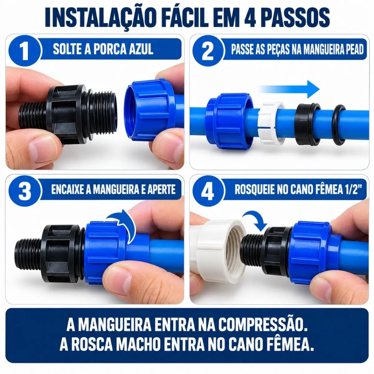 Adaptador Macho de Compressão PEAD 25 mm x 1/2" – Rosca Macho