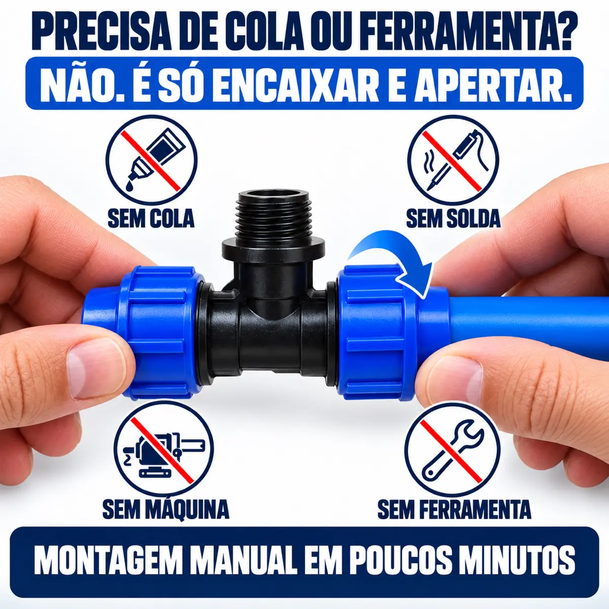 Tê Macho de Compressão PEAD 20 mm x 3/4" – Saída com Rosca Macho