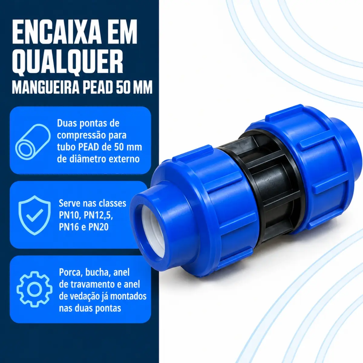 União de Compressão PEAD 50 mm – Luva para Tubo e Mangueira PEAD