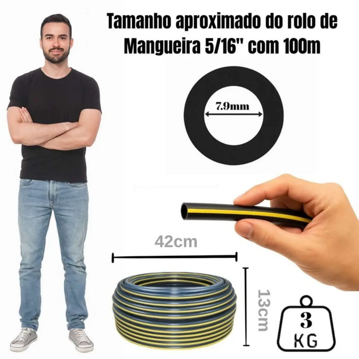 Mangueira PEBD Preta 5/16" x 1,2 mm Rolo 100 m – Tubo de Polietileno para Irrigação