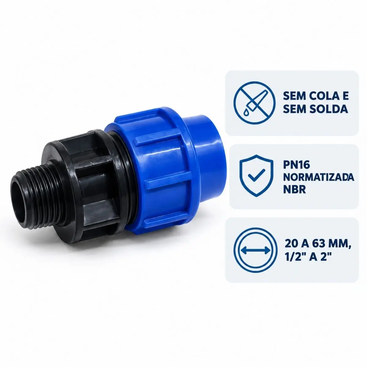 Adaptador Macho de Compressão PEAD 25 mm x 1/2" – Rosca Macho