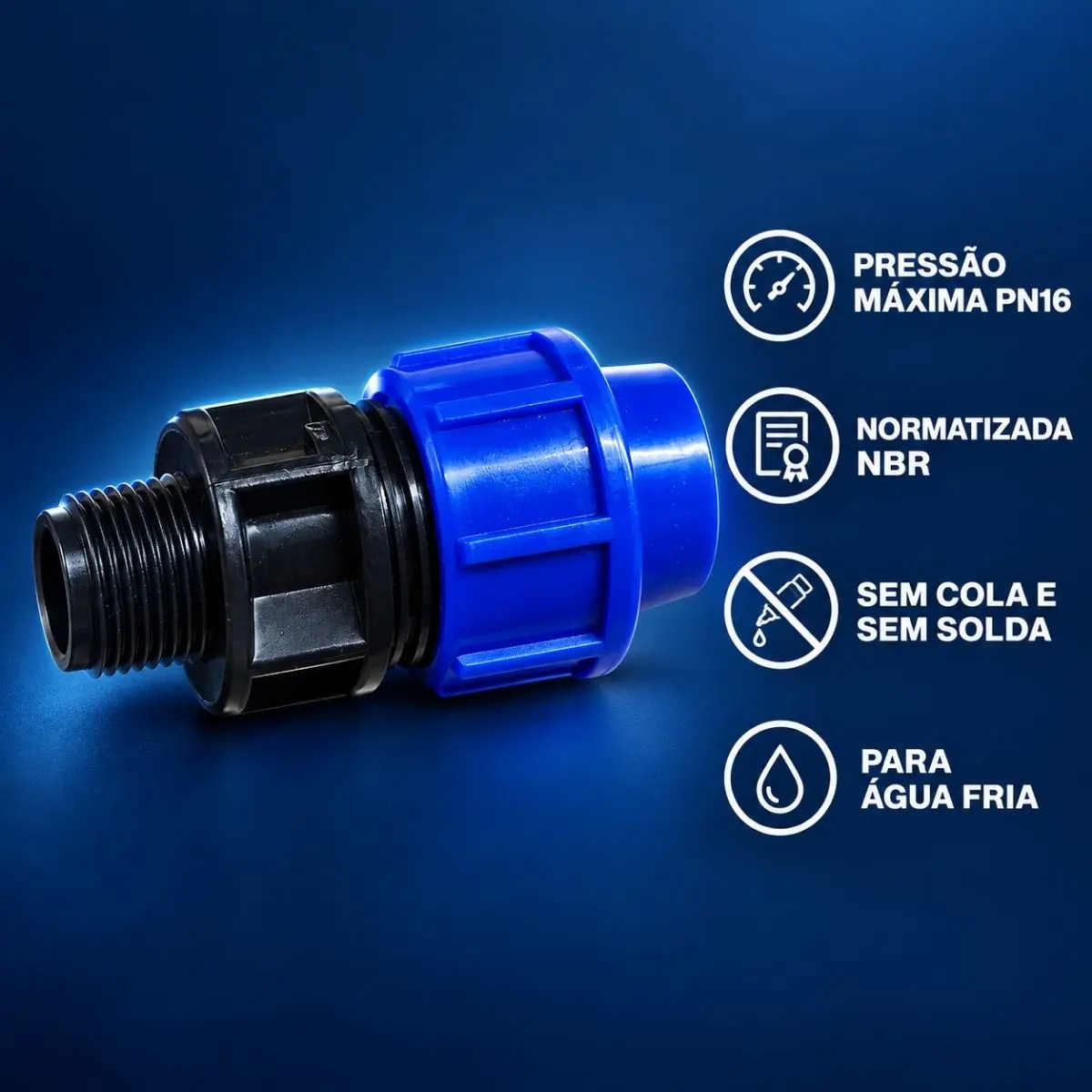 Adaptador Macho de Compressão PEAD 25 mm x 1/2" – Rosca Macho