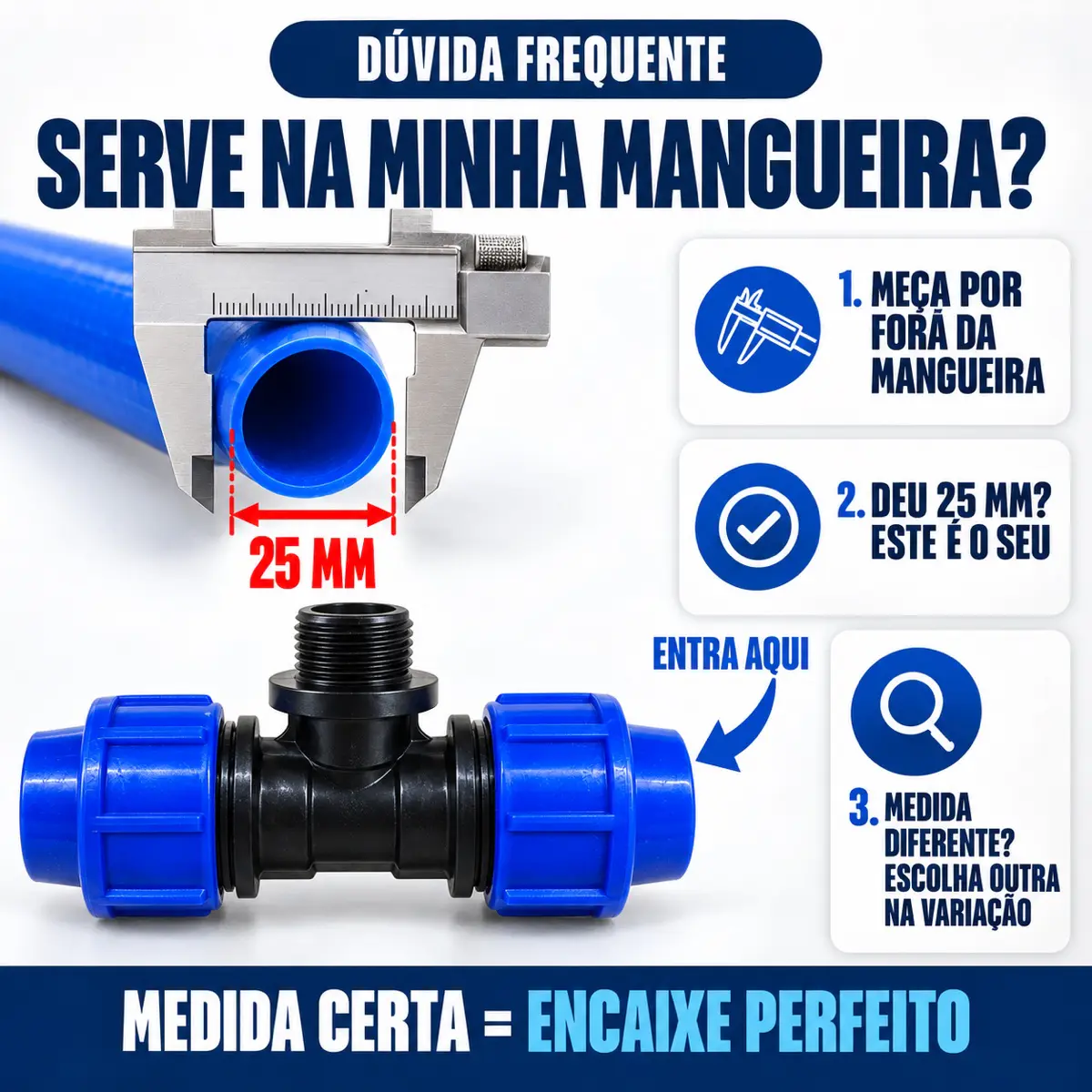 Tê Macho de Compressão PEAD 25 mm x 1" – Saída com Rosca Macho