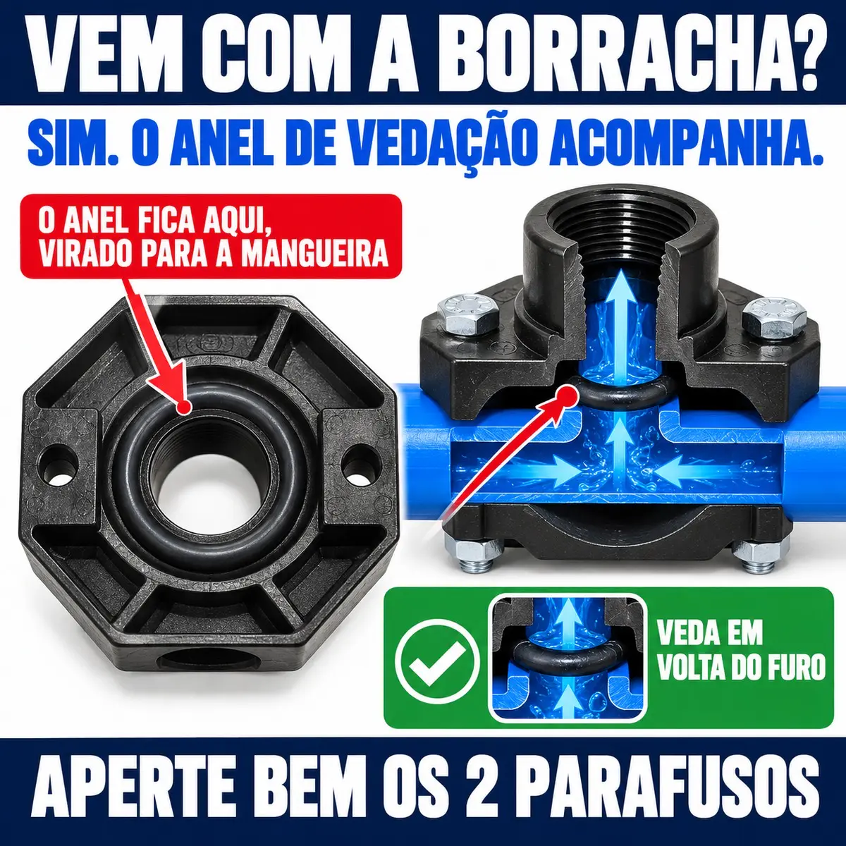 Colar de Tomada PEAD 40 mm x 1" – Abraçadeira de Derivação