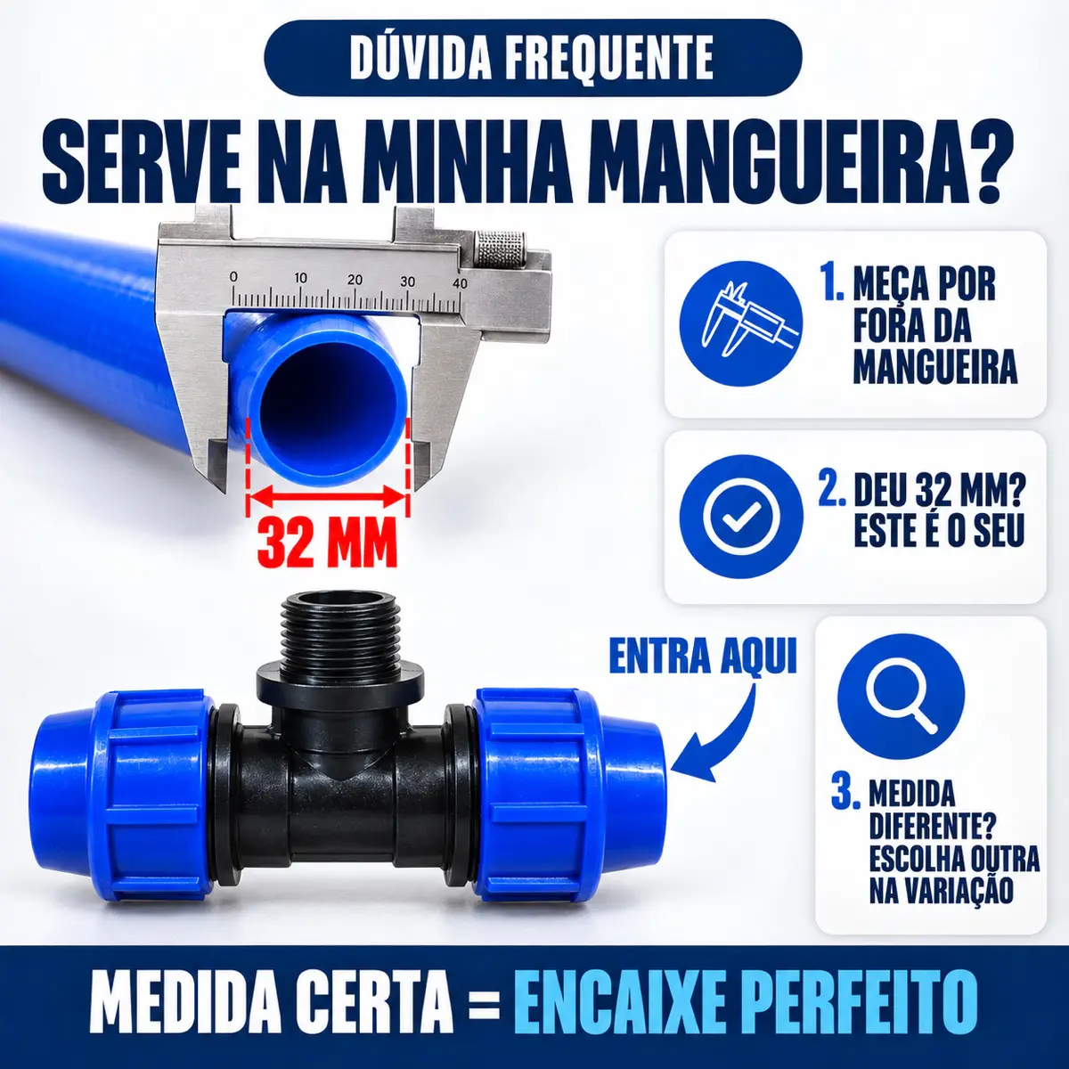 Tê Macho de Compressão PEAD 32 mm x 3/4" – Saída com Rosca Macho