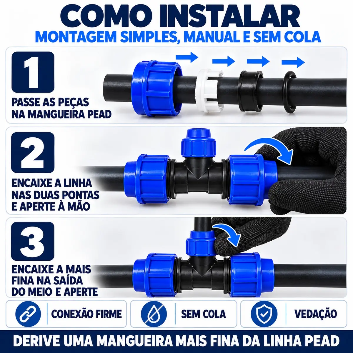 Tê Redutor de Compressão PEAD 32 x 20 x 32 mm – Derivação com Redução