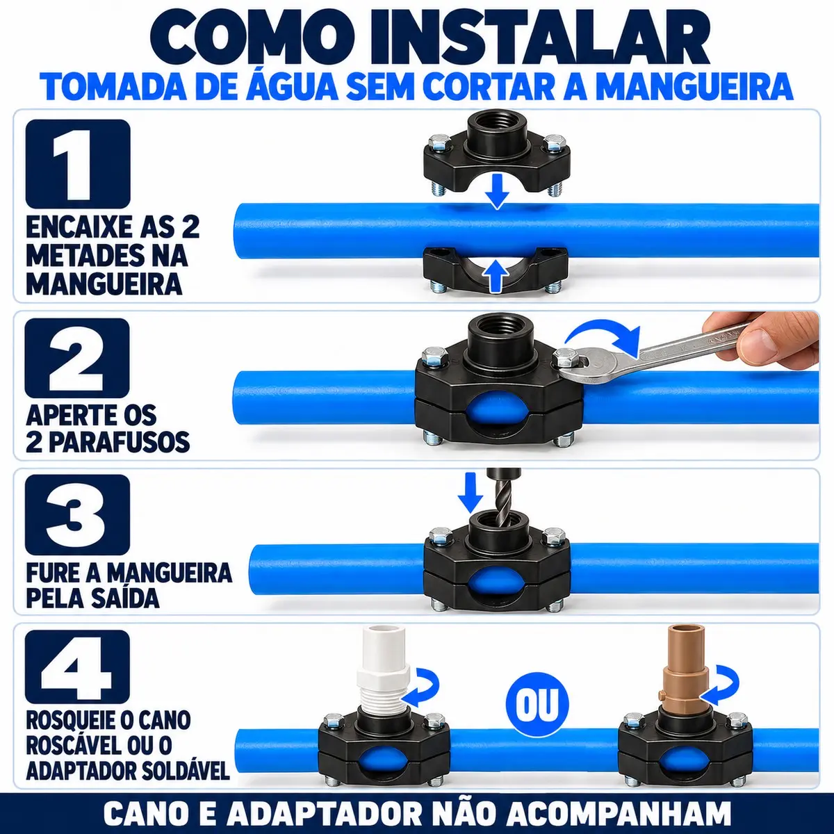 Colar de Tomada PEAD 40 mm x 1" – Abraçadeira de Derivação