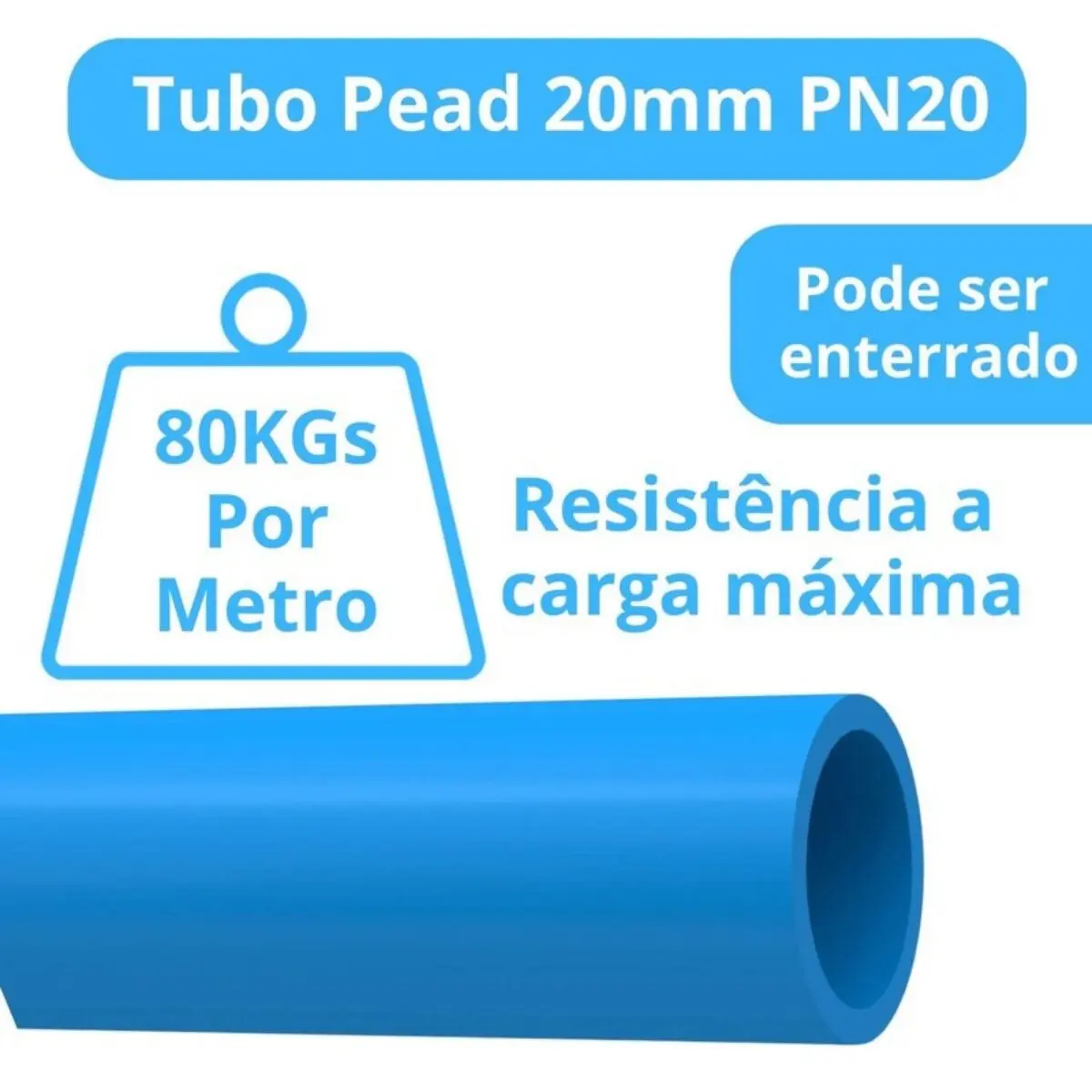 Tubo PEAD 20 mm PN 20 Azul Rolo 100 m – Mangueira PEAD para Água e Irrigação