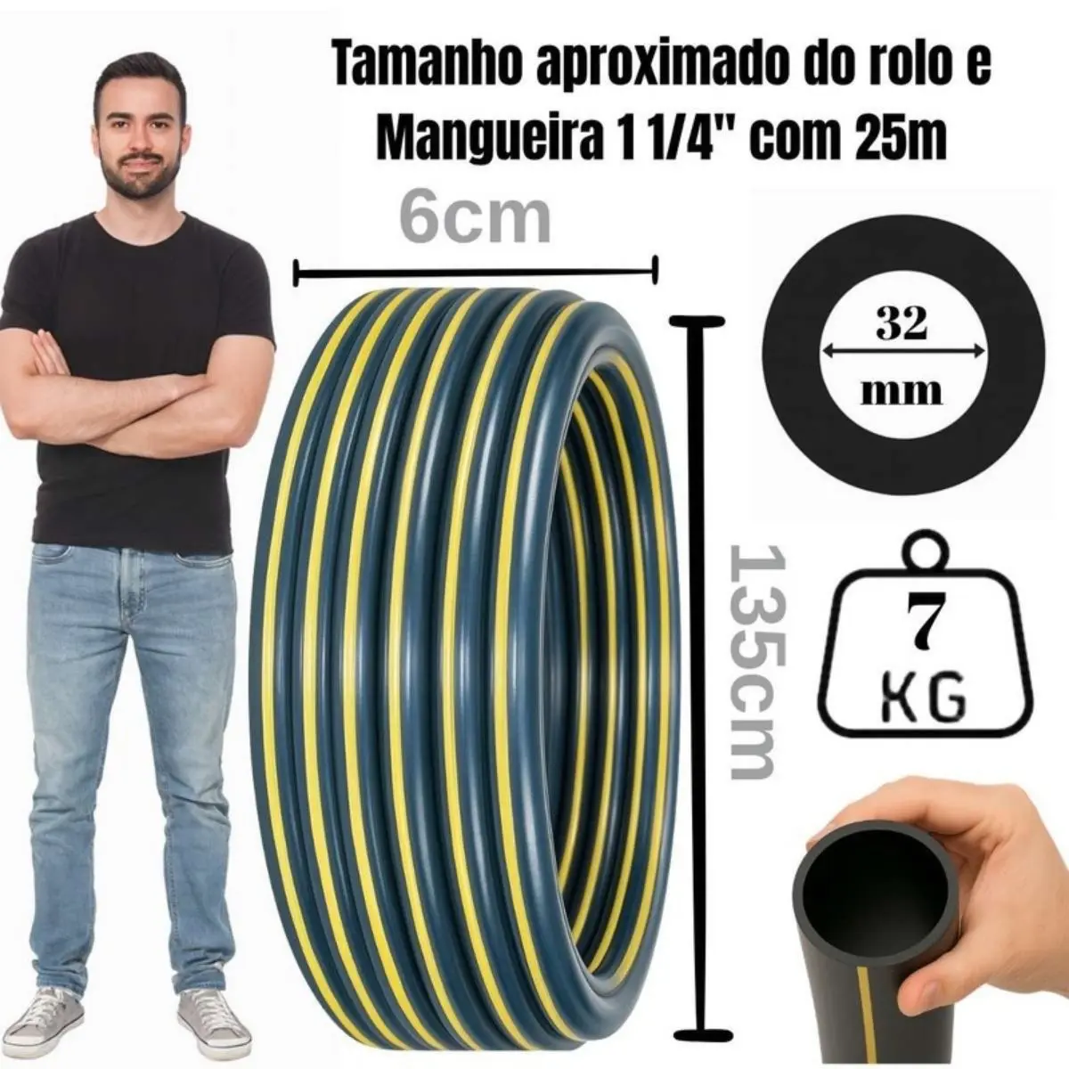 Mangueira PEBD Preta 1.1/4" x 3,0 mm Rolo 25 m – Tubo de Polietileno para Irrigação