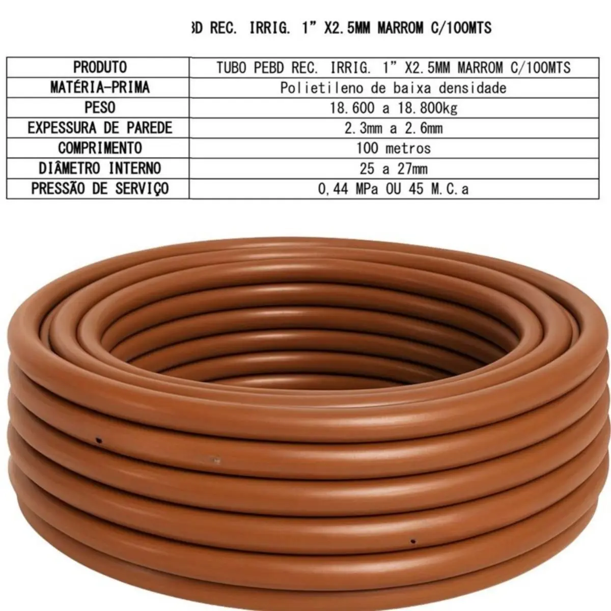 Mangueira PEBD Marrom 1" x 2,5 mm Rolo 100 m – Marcação Metro a Metro