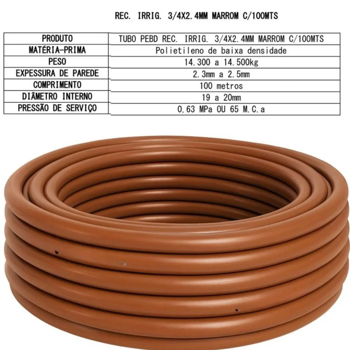 Mangueira PEBD Marrom 3/4" x 2,4 mm Rolo 100 m – Marcação Metro a Metro