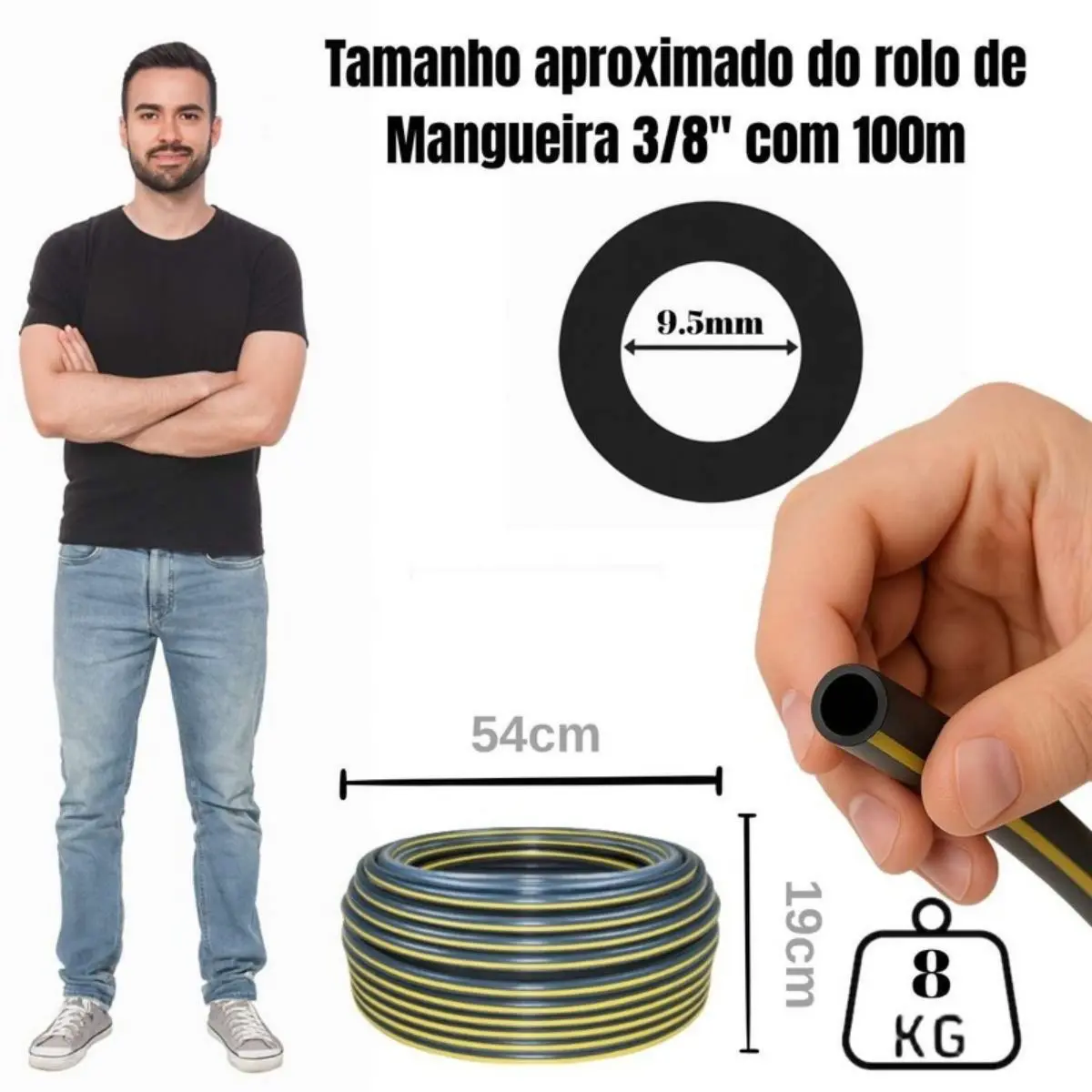 Mangueira PEBD Preta 3/8" x 2,0 mm Rolo 100 m – Tubo de Polietileno para Irrigação