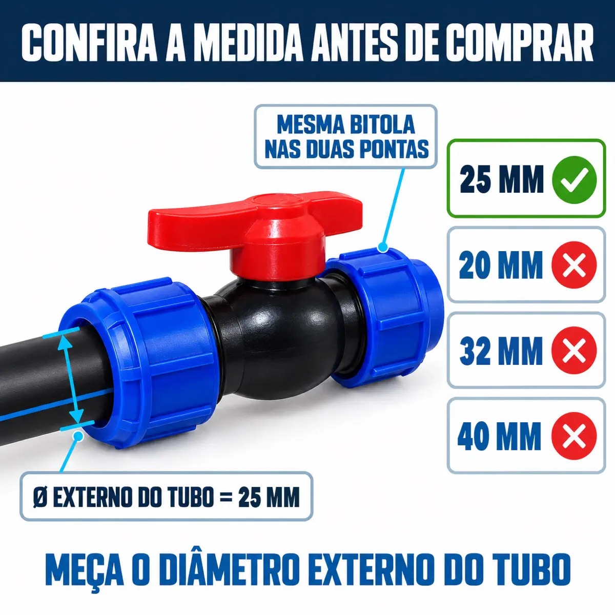 Registro de Esfera PEAD 25 mm – Válvula de Compressão Dupla União