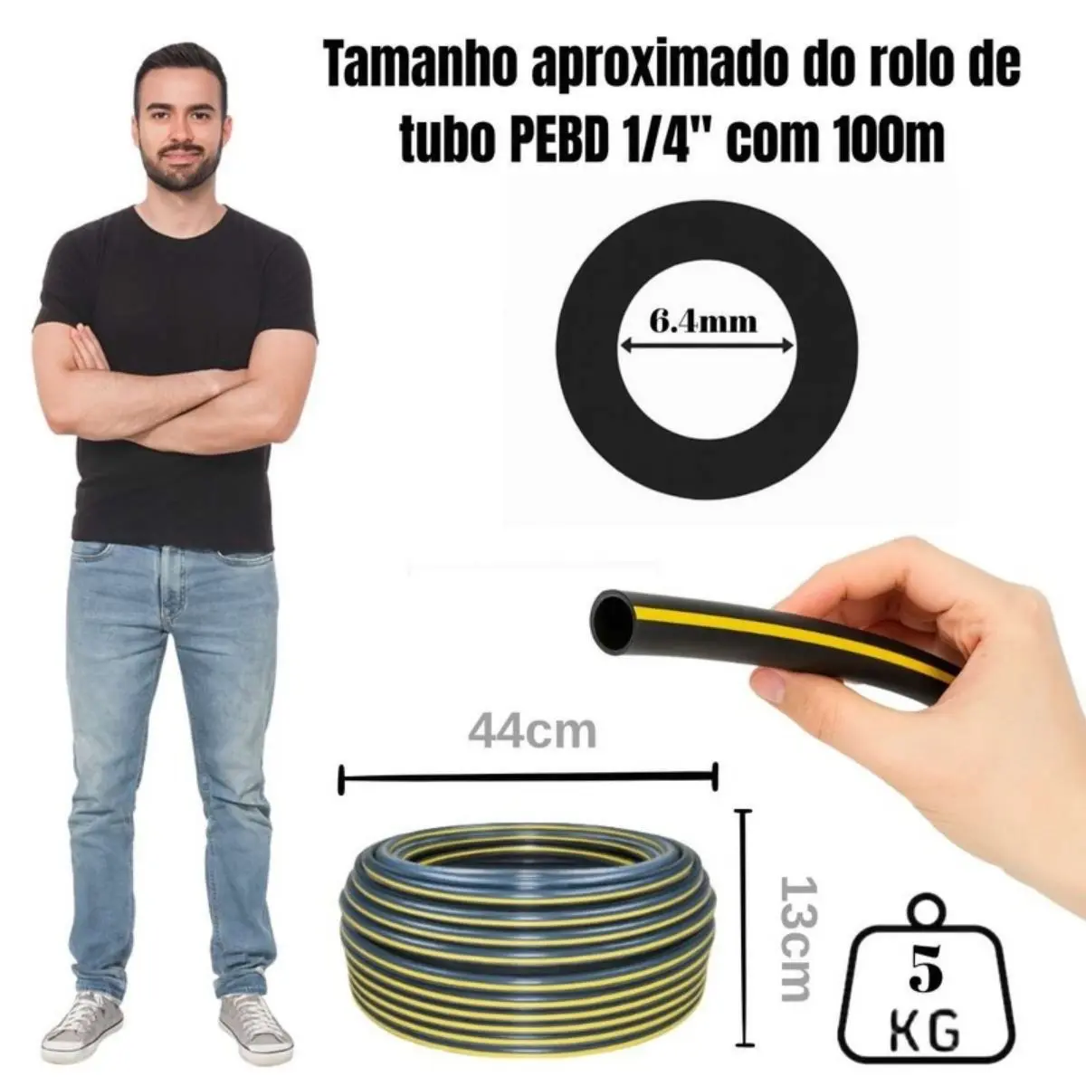 Mangueira PEBD Preta 1/4" x 1,8 mm Rolo 100 m – Tubo de Polietileno para Irrigação