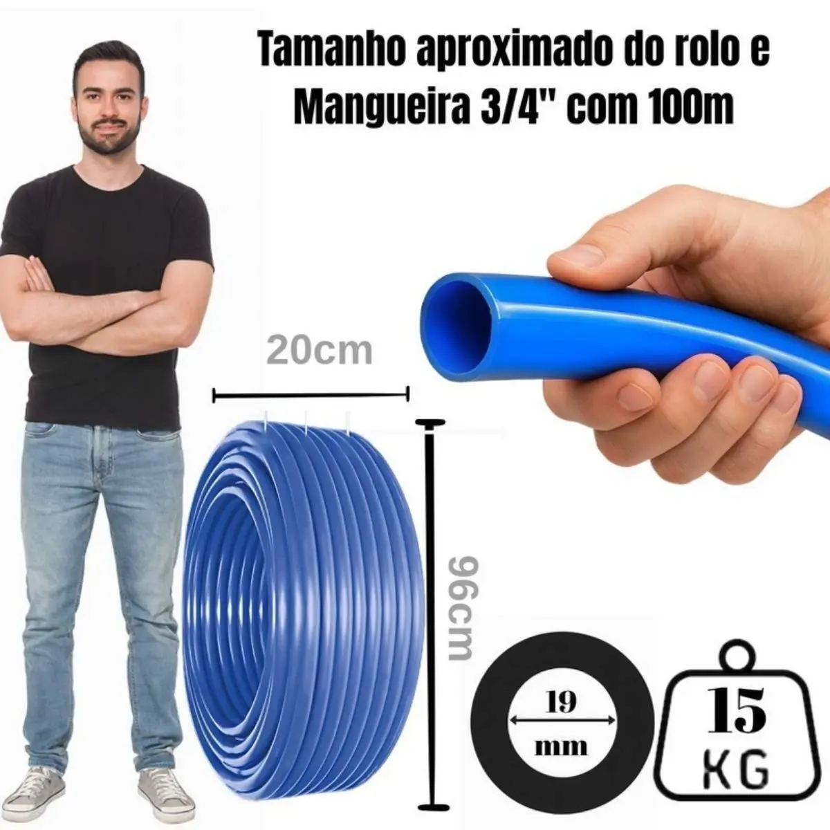 Mangueira PEBD Azul Dupla Camada 3/4" x 2,5 mm Rolo 100 m – Reforçada