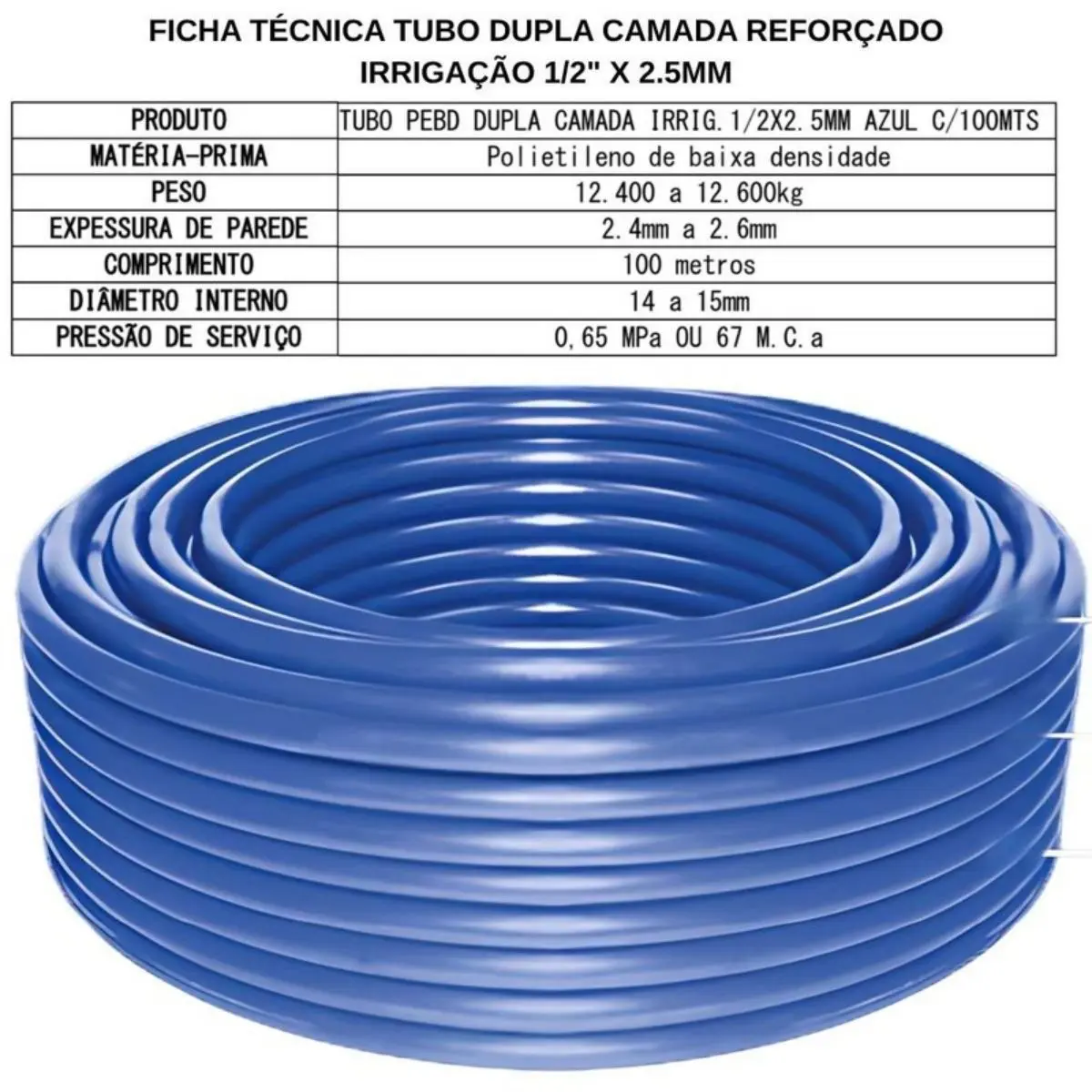 Mangueira PEBD Azul Dupla Camada 1/2" x 2,5 mm Rolo 100 m – Reforçada
