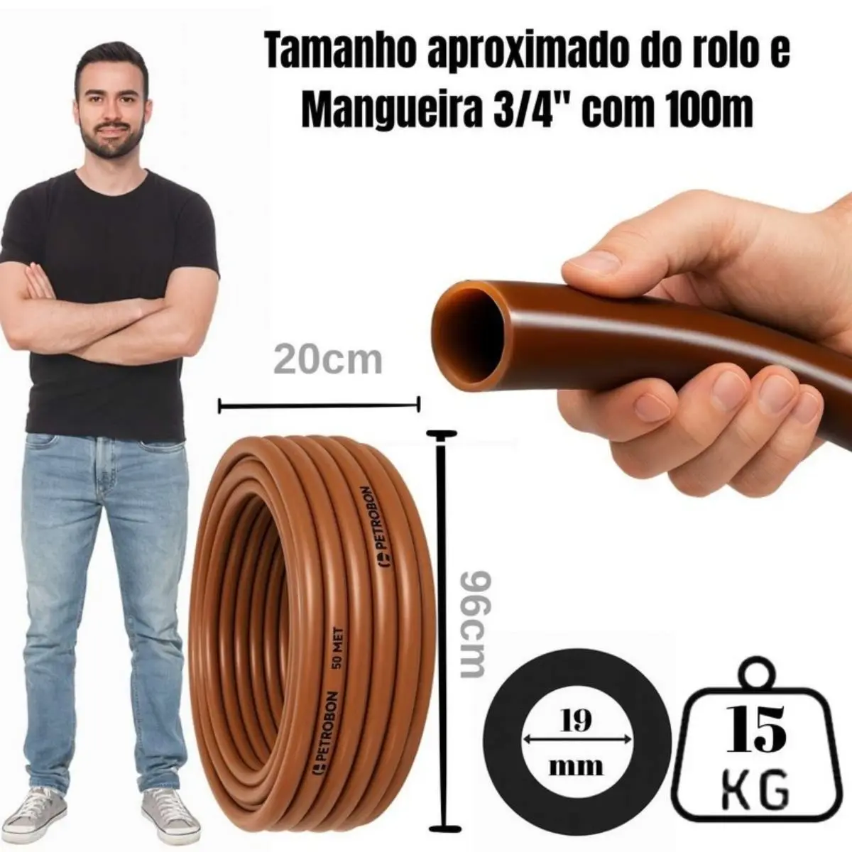 Mangueira PEBD Marrom 3/4" x 2,0 mm Rolo 100 m – Marcação Metro a Metro