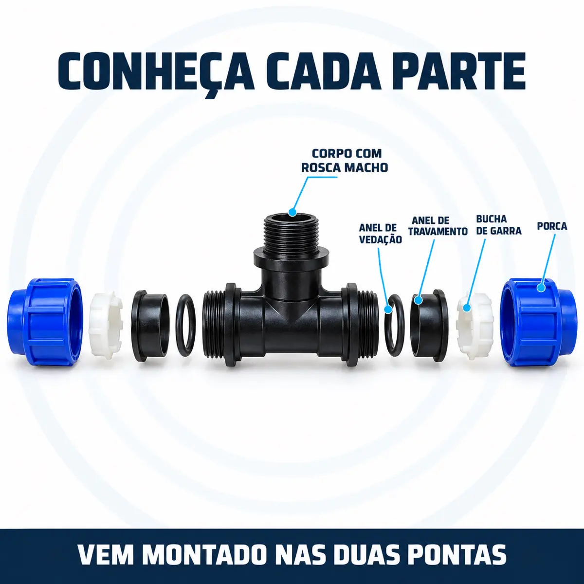 Tê Macho de Compressão PEAD 20 mm x 3/4" – Saída com Rosca Macho