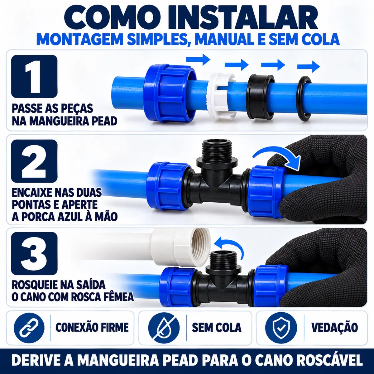 Tê Macho de Compressão PEAD 20 mm x 3/4" – Saída com Rosca Macho