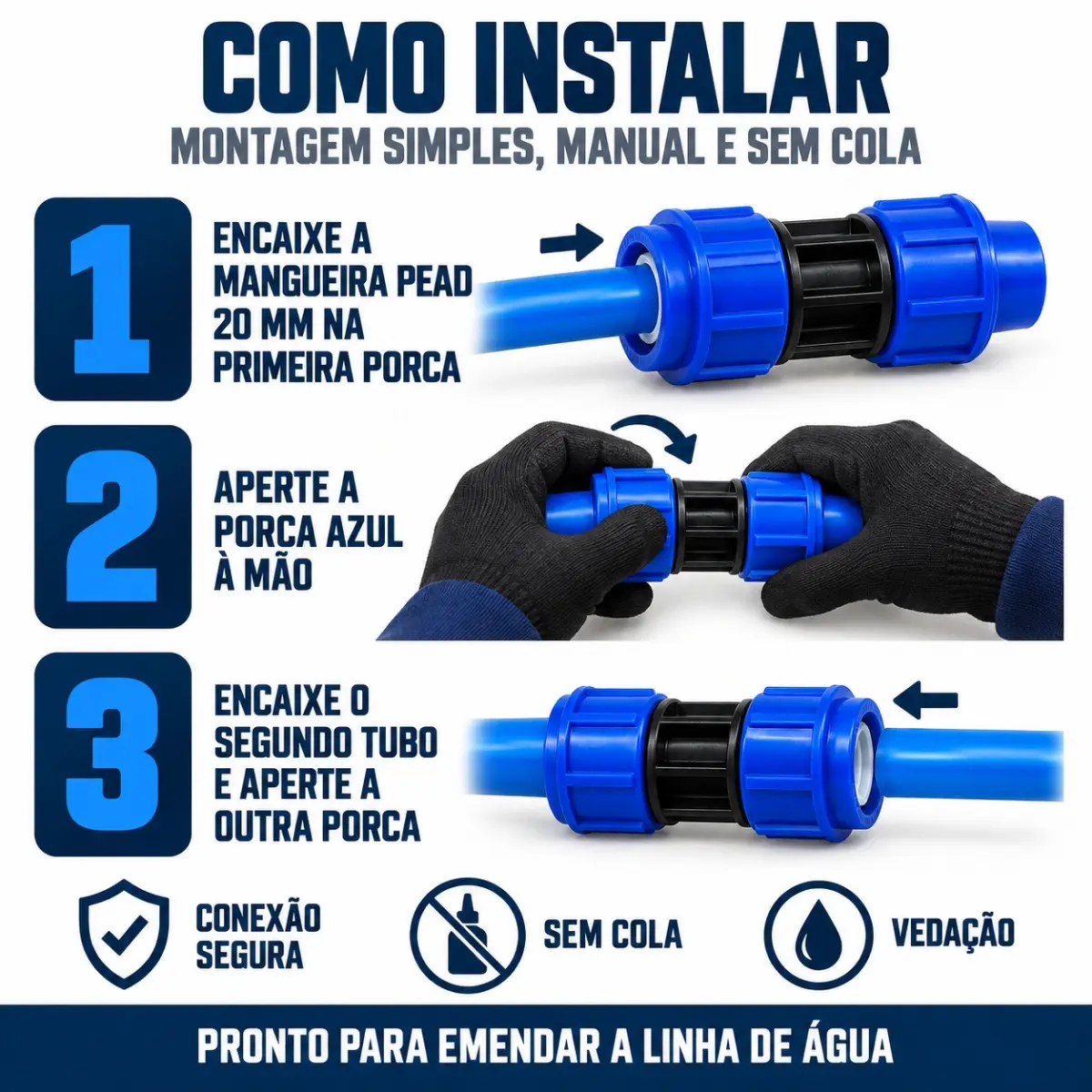 União de Compressão PEAD 20 mm – Luva para Tubo e Mangueira PEAD