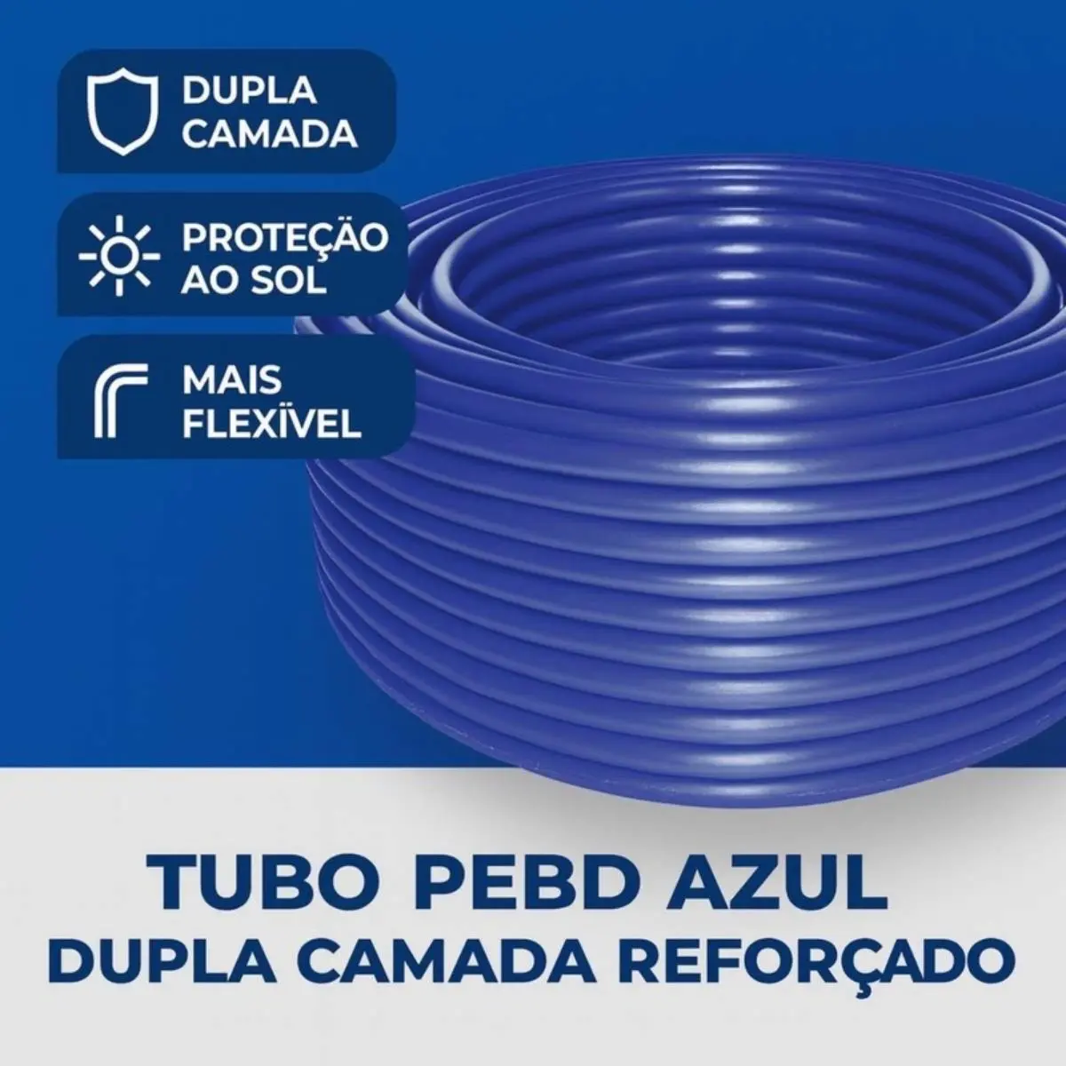 Mangueira PEBD Azul Dupla Camada 1/2" x 2,0 mm Rolo 100 m – Reforçada