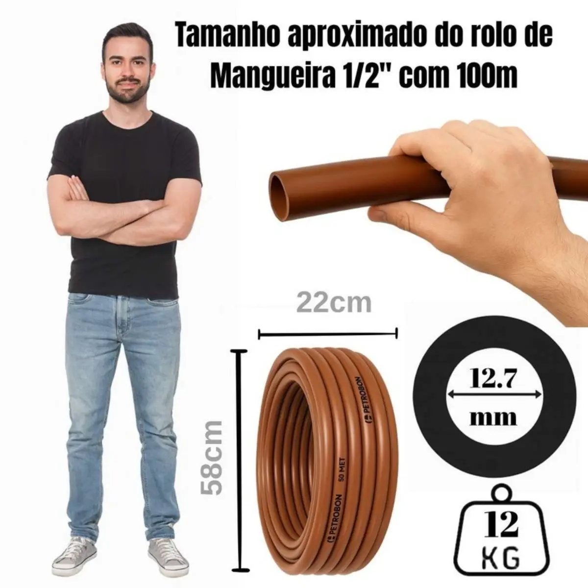 Mangueira PEBD Marrom 1/2" x 1,5 mm Rolo 100 m – Marcação Metro a Metro