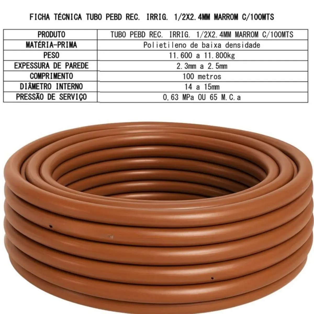 Mangueira PEBD Marrom 1/2" x 2,4 mm Rolo 100 m – Marcação Metro a Metro